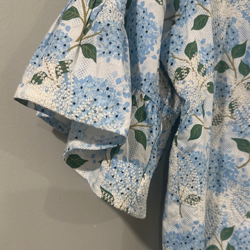 Voy Floral Print Blouse in Blue and White embroidered size S 100% cotton - Picture 2 of 10